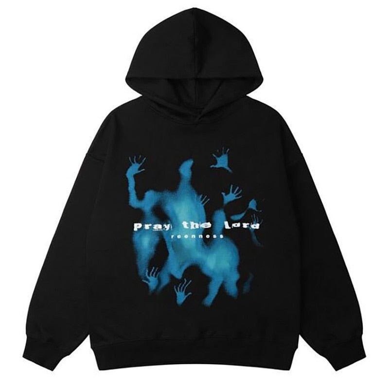 Unisex graphic hoodie with blue front artwork and attached hood