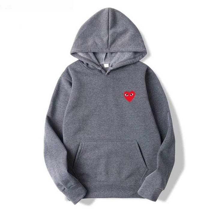 Women's hooded sweatshirt with small heart chest motif and kangaroo pocket