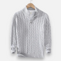 Men's cable-knit quarter-zip sweater with mock neck and long sleeves