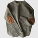Men's crewneck sweater with contrasting elbow patches and ribbed trims