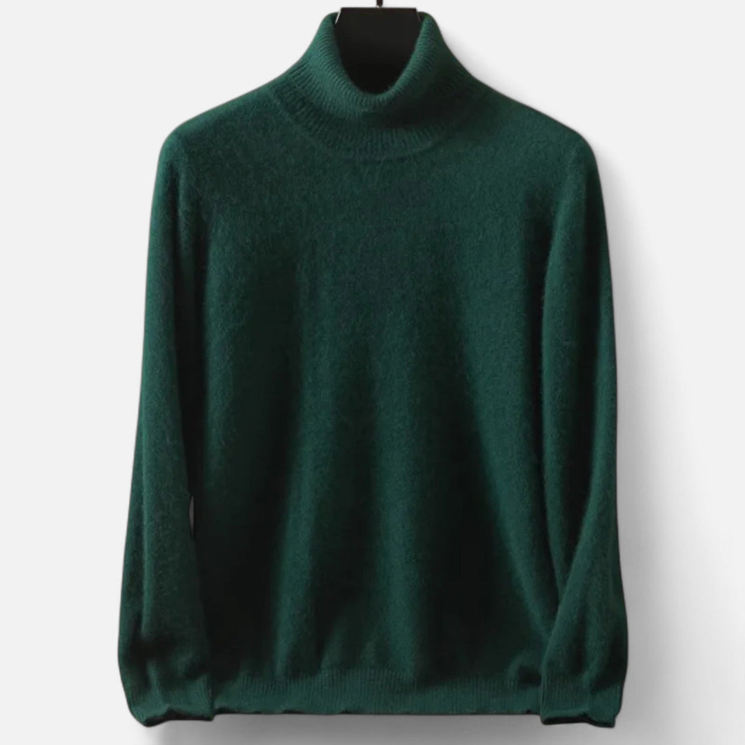Men's plain long-sleeve turtleneck sweater with ribbed trims