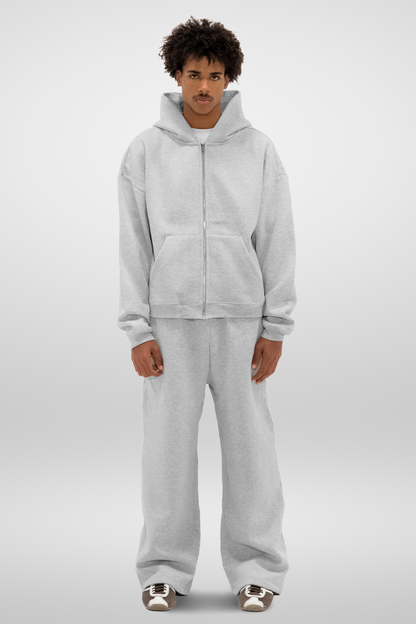 Men's heather grey zip-up hoodie with hood and kangaroo pocket