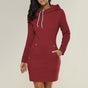 Women's long-sleeve hooded knee-length dress with drawstrings and front pockets