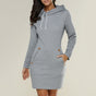 Women's long-sleeve hooded knee-length dress with drawstrings and front pockets