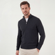 Men's grey half-zip sweater with mock neck and long sleeves