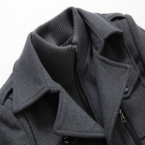 Men's two-layer high-collar coat with pockets