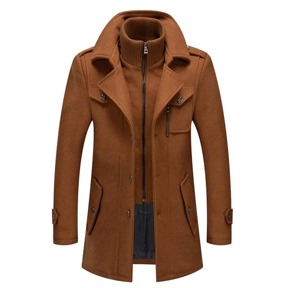 Men's two-layer high-collar coat with pockets