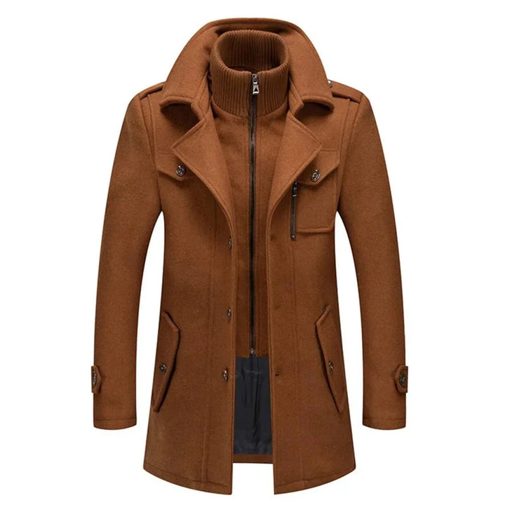 Men's two-layer high-collar coat with pockets