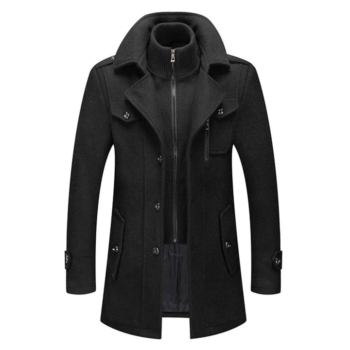 Men's two-layer high-collar coat with pockets