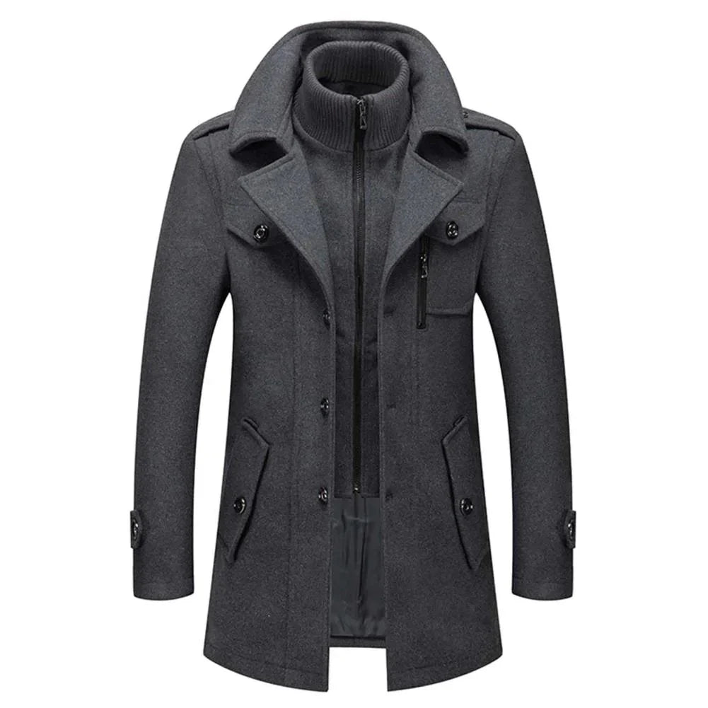 Men's two-layer high-collar coat with pockets