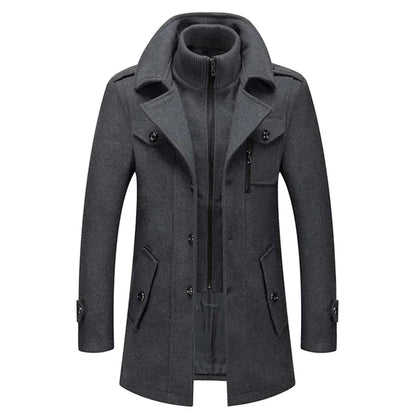 Men's two-layer high-collar coat with pockets