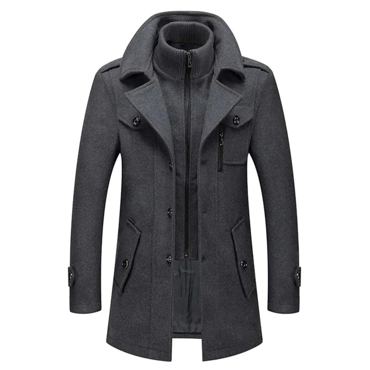 Men's two-layer high-collar coat with pockets
