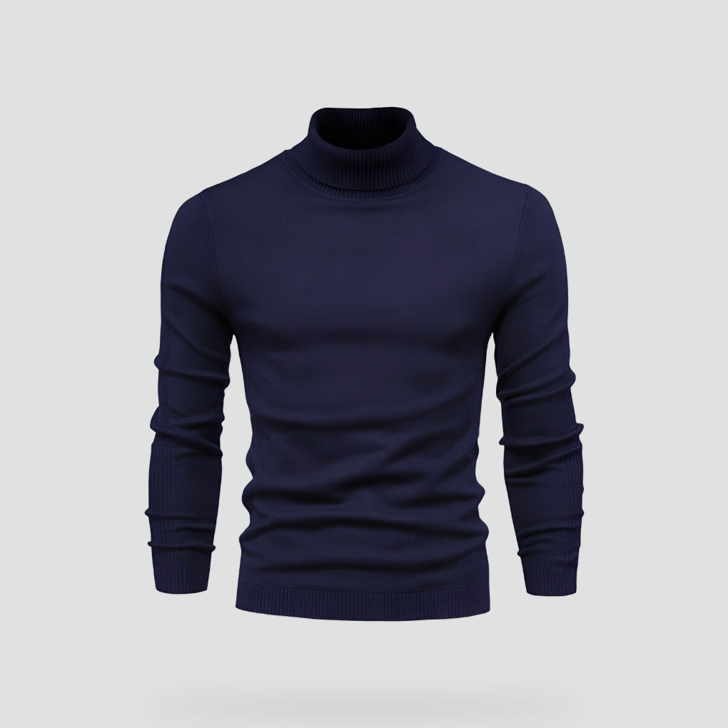 Men's slim-fit ribbed turtleneck sweater with long sleeves