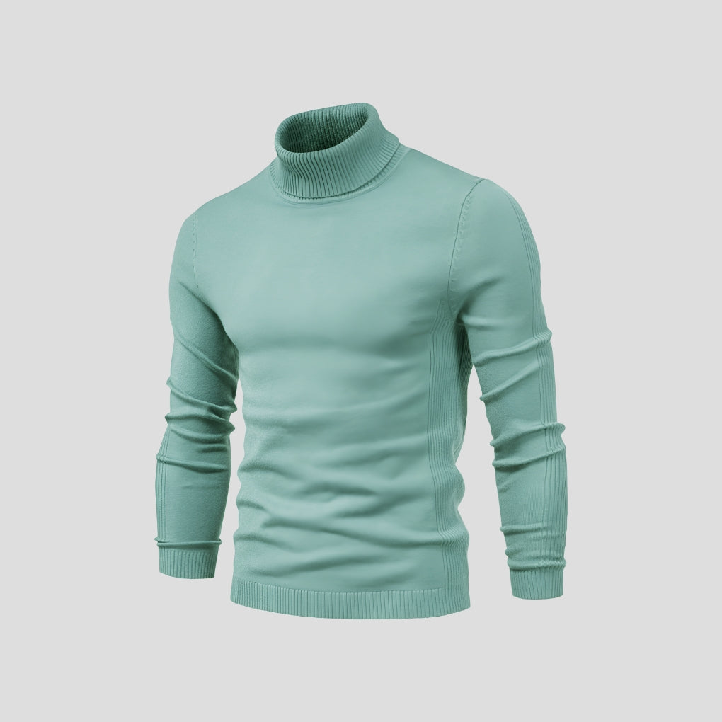 Men's slim-fit ribbed turtleneck sweater with long sleeves