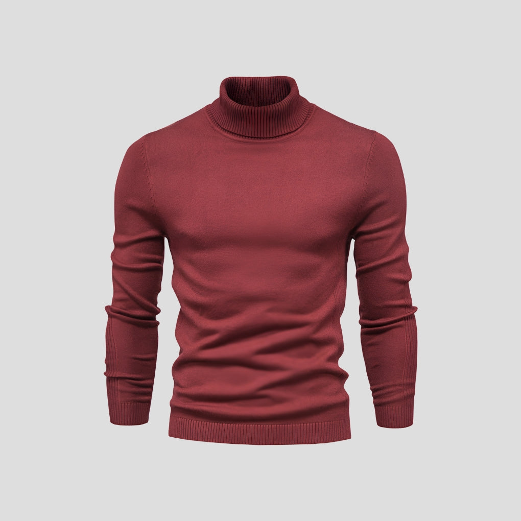 Men's slim-fit ribbed turtleneck sweater with long sleeves
