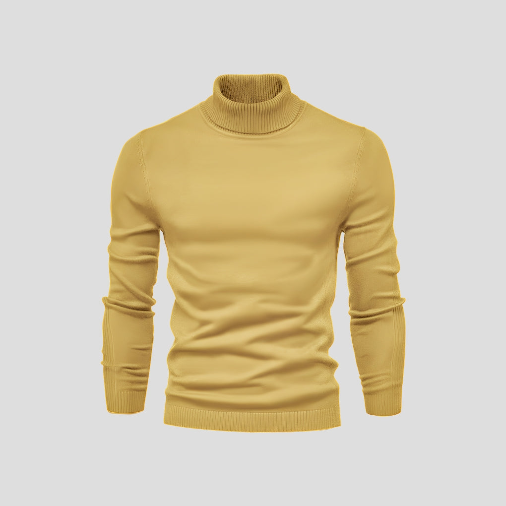 Men's slim-fit ribbed turtleneck sweater with long sleeves