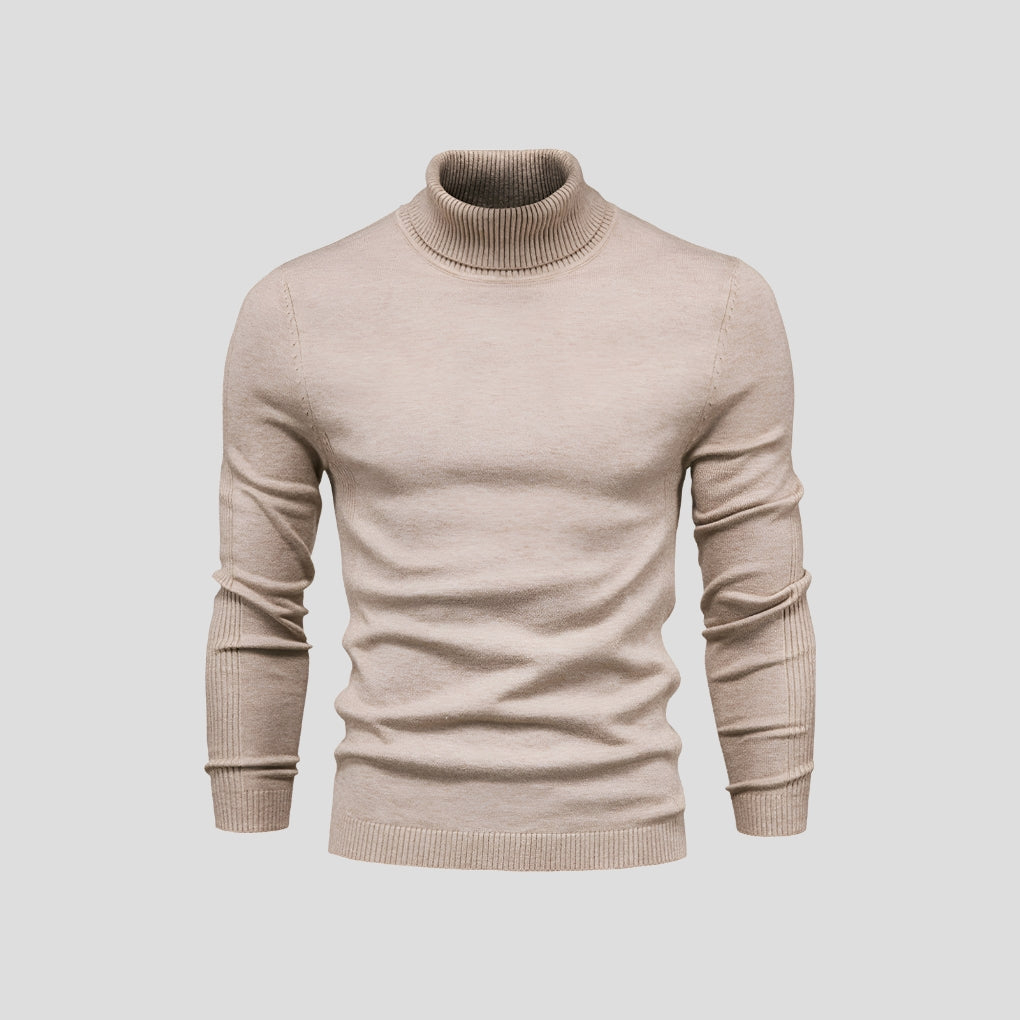 Men's slim-fit ribbed turtleneck sweater with long sleeves