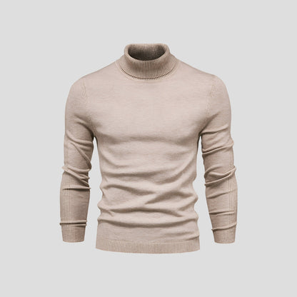 Men's slim-fit ribbed turtleneck sweater with long sleeves