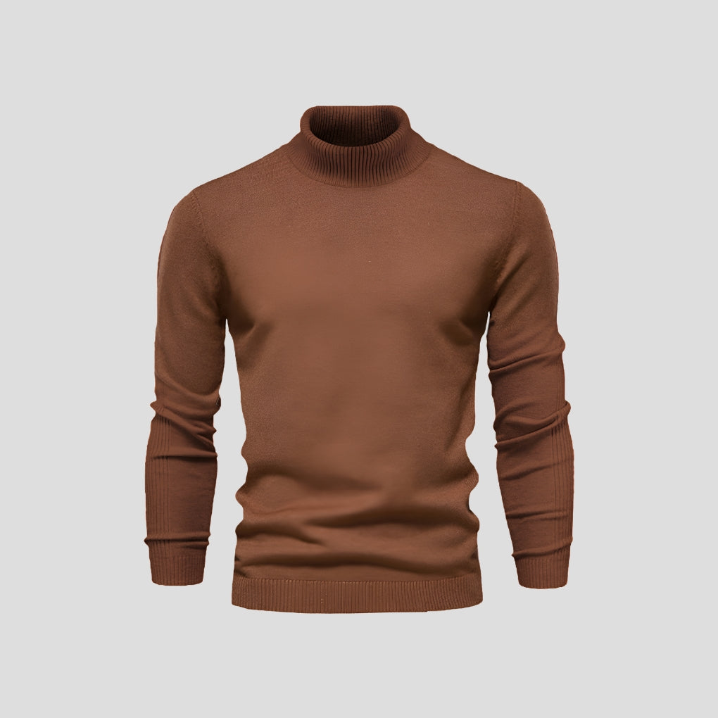 Men's slim-fit ribbed turtleneck sweater with long sleeves