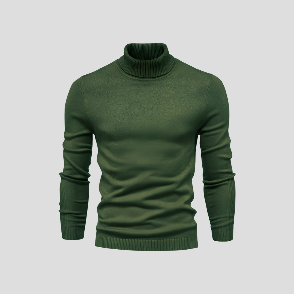 Men's slim-fit ribbed turtleneck sweater with long sleeves