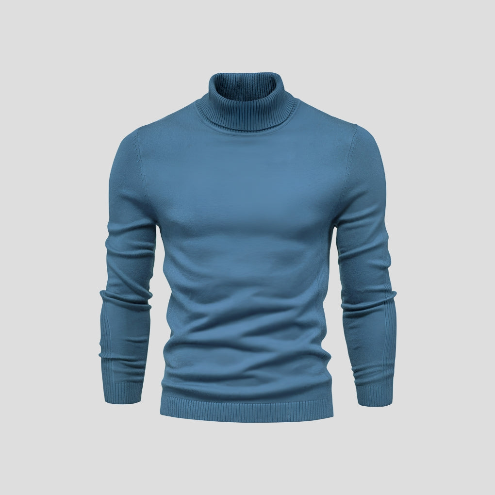 Men's slim-fit ribbed turtleneck sweater with long sleeves
