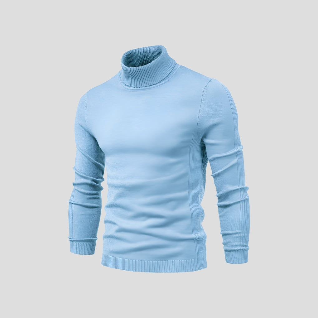 Men's slim-fit ribbed turtleneck sweater with long sleeves
