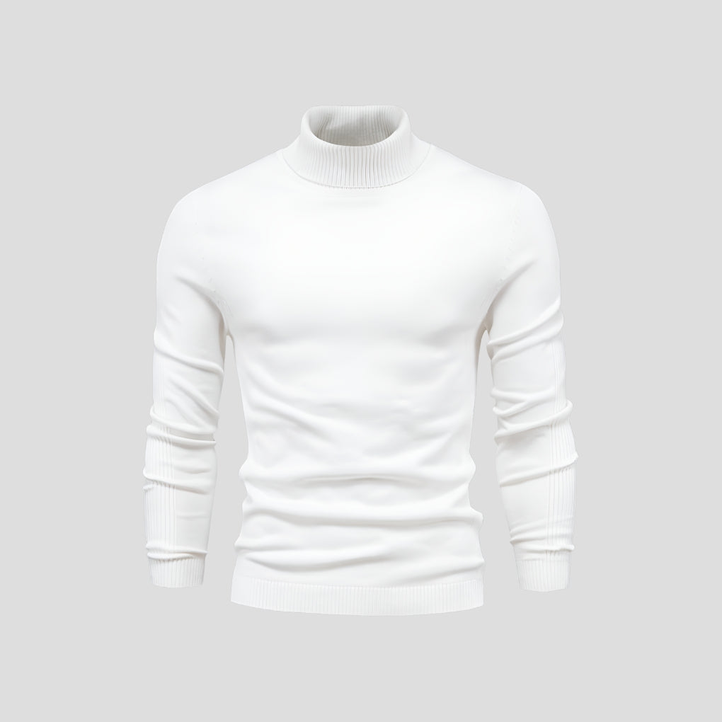 Men's slim-fit ribbed turtleneck sweater with long sleeves