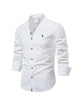 Men's long-sleeve stand collar shirt with button front and curved hem