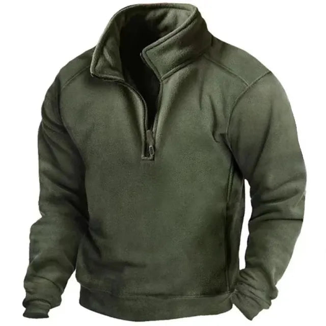 Men's solid half-zip fleece jumper with stand collar and long sleeves