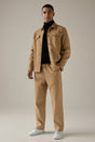 Men's two-piece jacket and straight-leg trousers set with button-front jacket