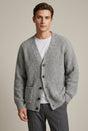 Men's ribbed knit cardigan with V-neck, button front and patch pockets
