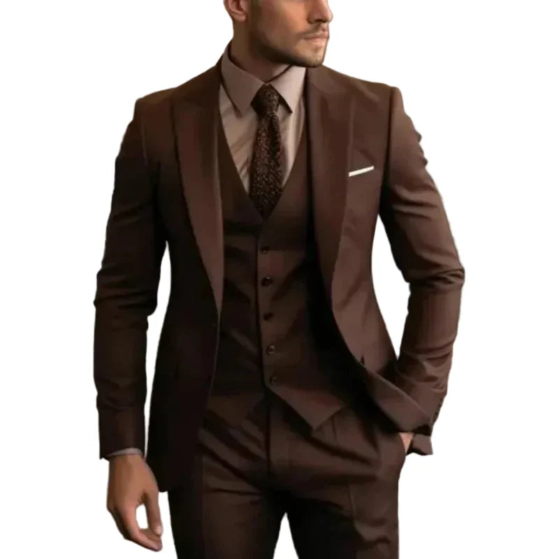 Men's three-piece suit with jacket vest and matching trousers