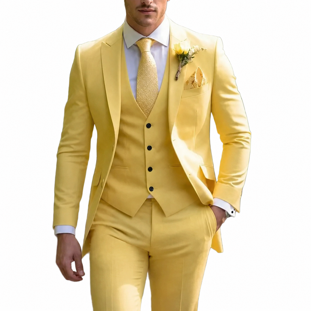 Men's three-piece suit with jacket vest and matching trousers