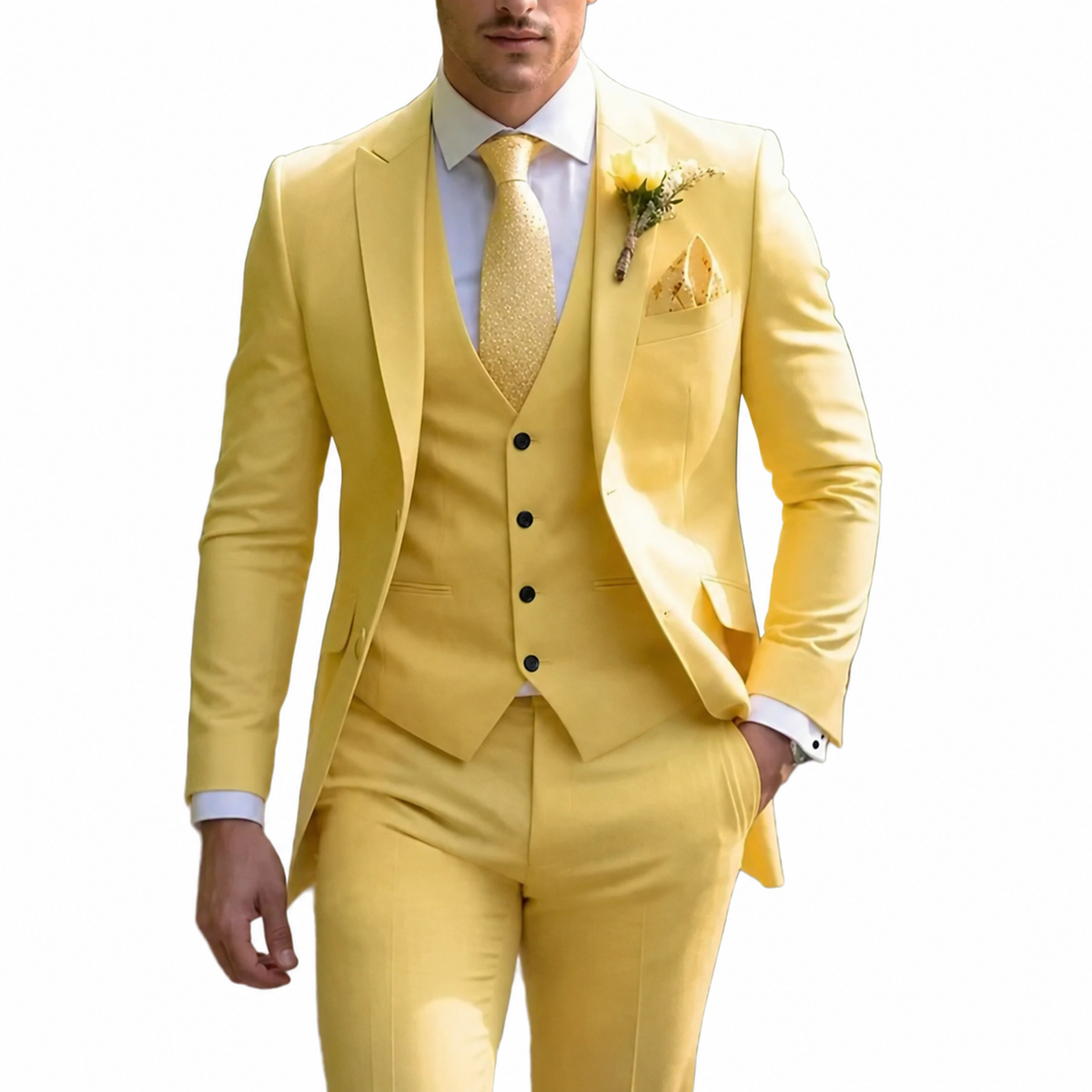 Men's three-piece suit with jacket vest and matching trousers