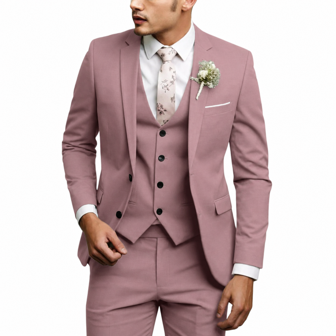 Men's three-piece suit with jacket vest and matching trousers