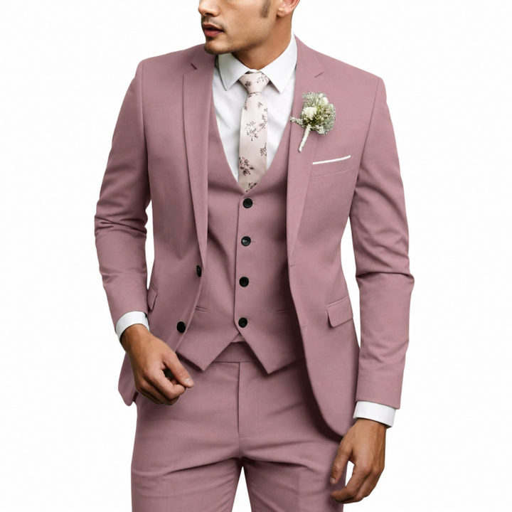 Men's three-piece suit with jacket vest and matching trousers