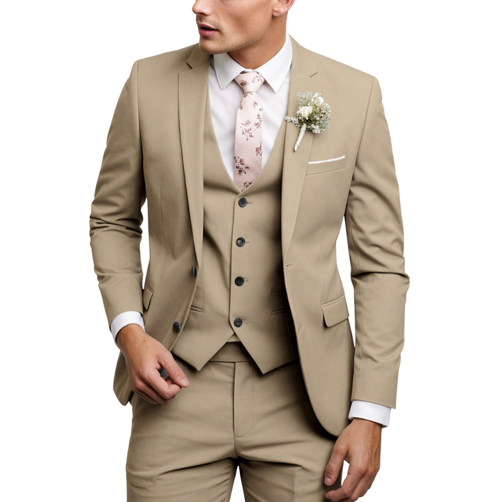 Men's three-piece suit with jacket vest and matching trousers