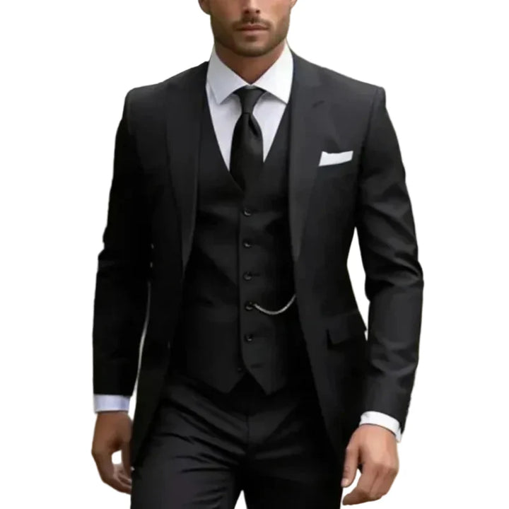 Men's three-piece suit with jacket vest and matching trousers