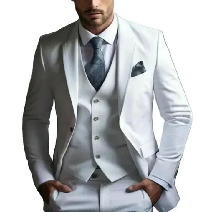 Men's three-piece suit with jacket vest and matching trousers