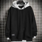 Men's two-tone color-block pullover hoodie with drawstring hood and long sleeves