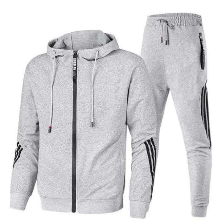 Men's two-piece tracksuit with zip hoodie and joggers, side stripe detail
