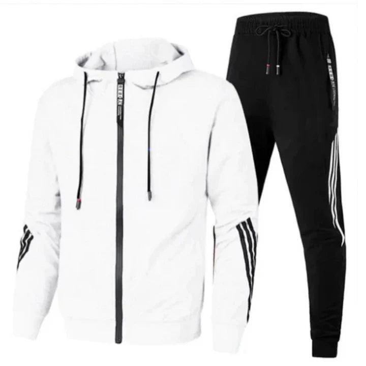 Men's two-piece tracksuit with zip hoodie and joggers, side stripe detail