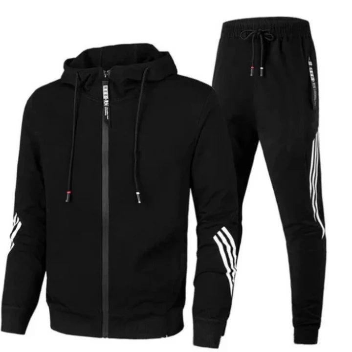 Men's two-piece tracksuit with zip hoodie and joggers, side stripe detail