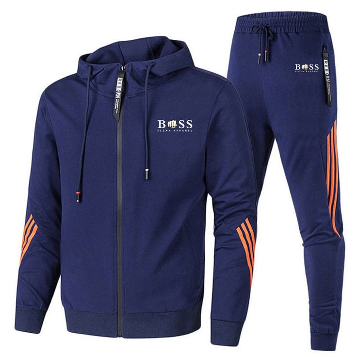 Men's two-piece tracksuit with zip hoodie and joggers, side stripe detail