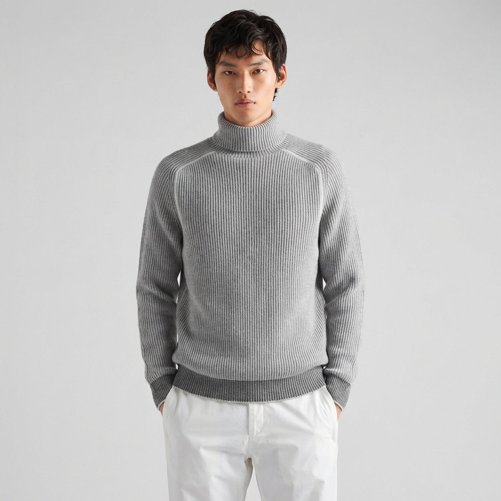 Men's ribbed turtleneck sweater with long sleeves