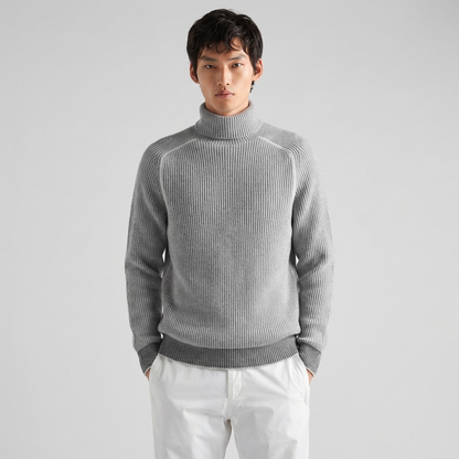 Men's ribbed turtleneck sweater with long sleeves
