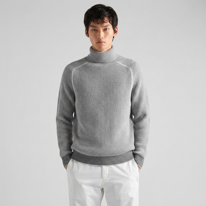 Men's ribbed turtleneck sweater with long sleeves
