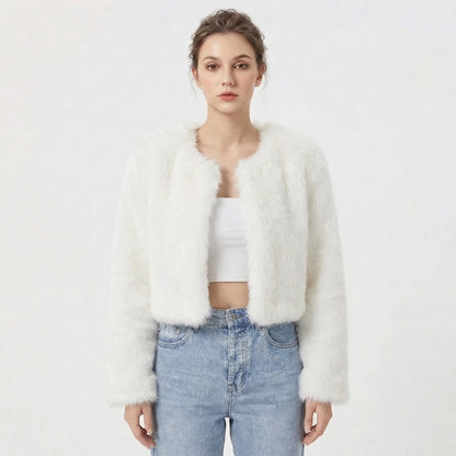 Women's cropped textured jacket with long sleeves and open front