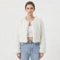 Women's cropped textured jacket with long sleeves and open front