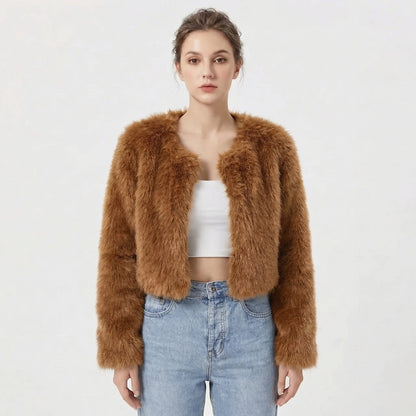Women's cropped textured jacket with long sleeves and open front